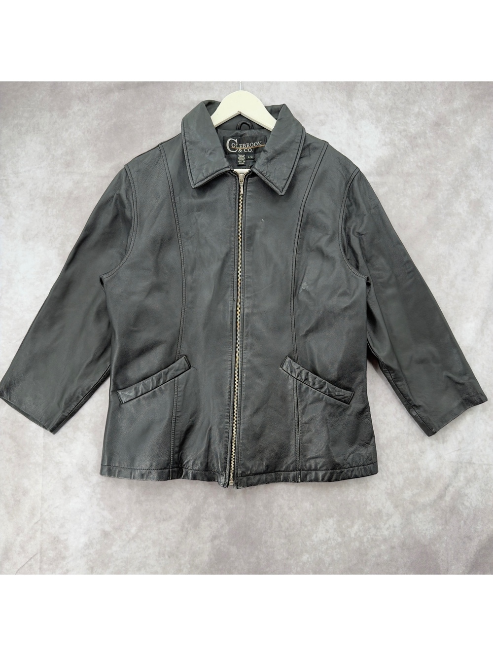 Vintage Colebrook & Co Black Genuine Leather Zip Up Jacket Womens Large